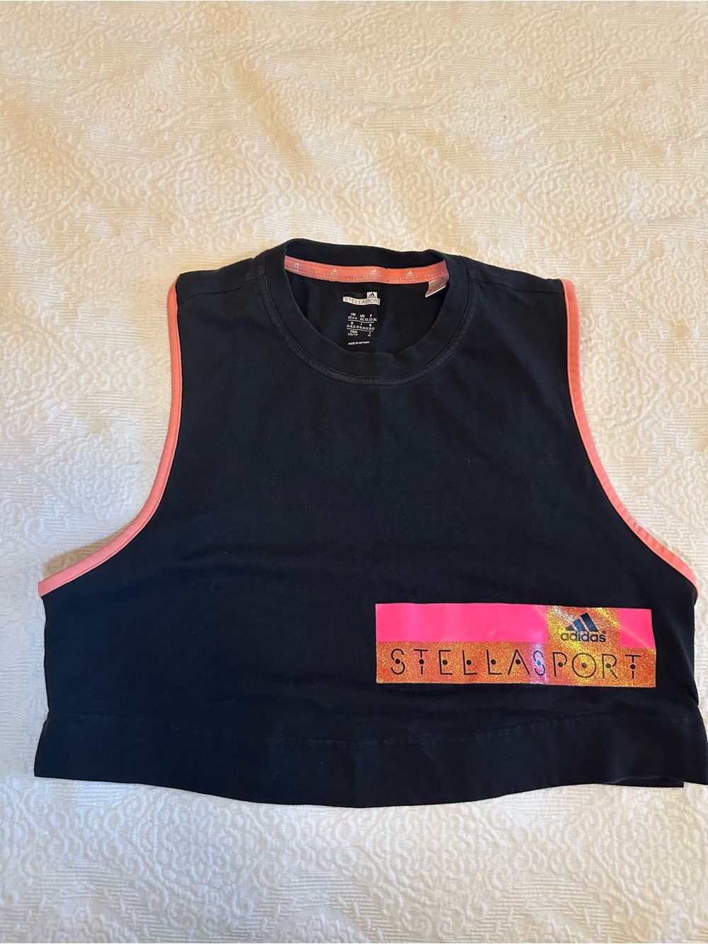 adidas Black Cropped Boxed Tank Top with Pink Trim and StellaSport Logo Size XS